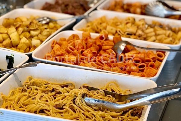 restaurant and hotel main course pasta buffet table in italy t20 xvvzb6