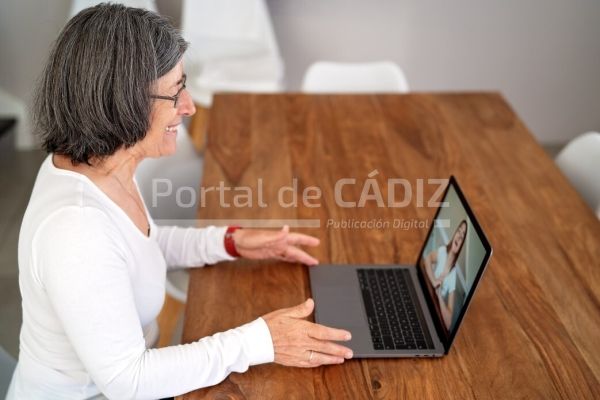 adult woman having video chat online on laptop with her granddaughter at home during quarantine t20 wgvwgl